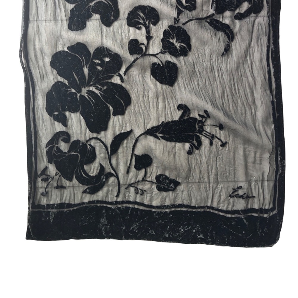 Vintage Whimsigoth Witchy Echo Black Velvet Burnout Floral Scarf Chiffon Shawl - Picture 8 of 8